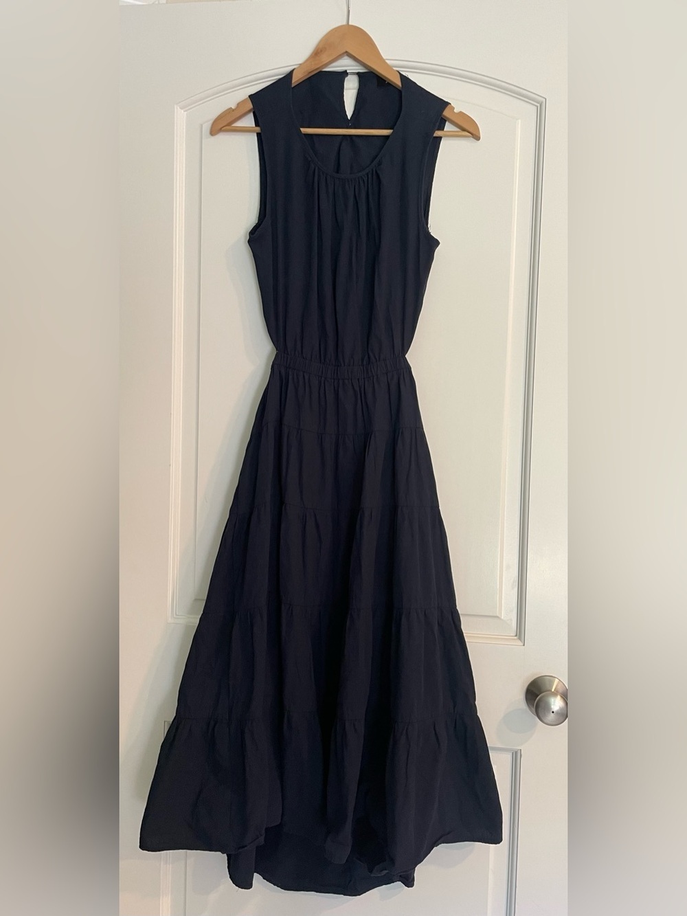 ANRABESS Black A-Line Midi Dress Round Neck Sleeveless Cut-Out Cotton Size M